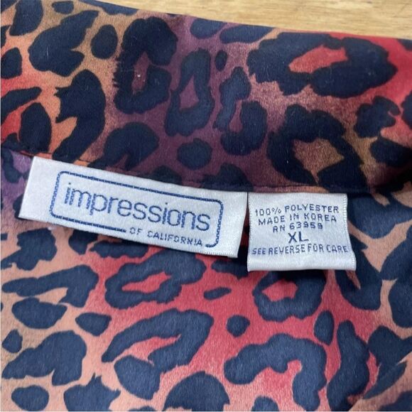 IMPRESSIONS Red Leopard Ombre Shirt Women XL VTG Mother Pearl Button Long Sleeve - Picture 8 of 16